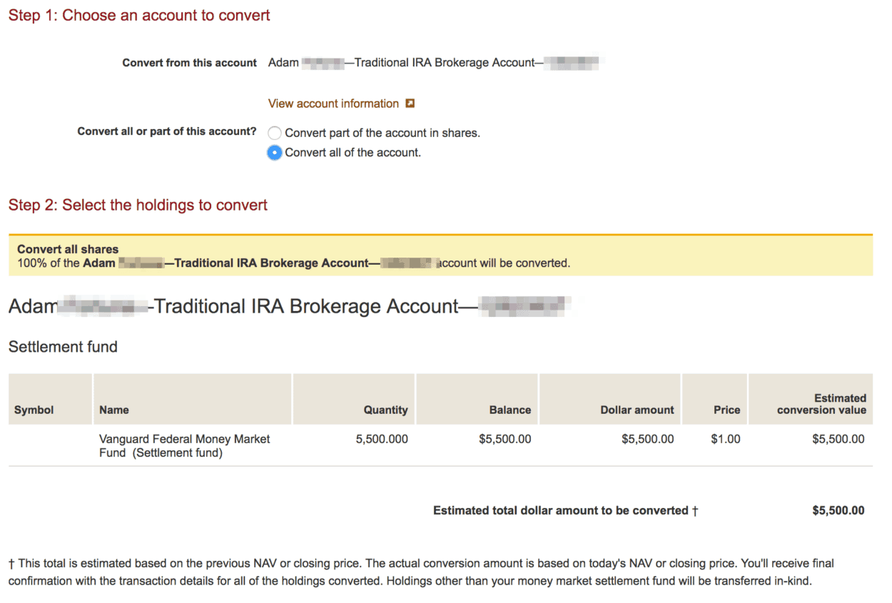 Vanguard Backdoor Roth IRA Conversion Walkthrough Minafi