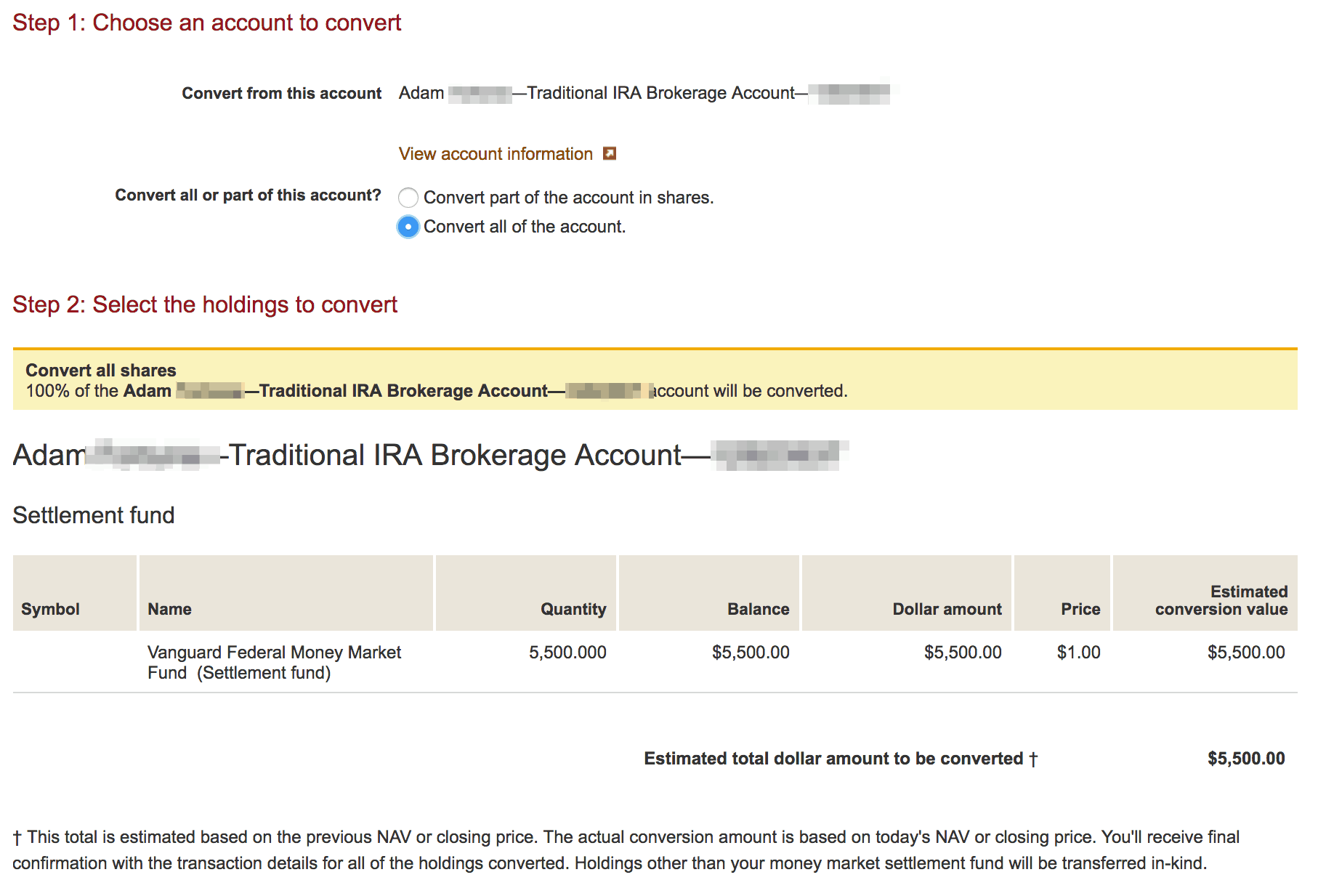 Vanguard Backdoor Roth Ira Conversion Walkthrough For 2018 Minafi Decide How Much To Convert