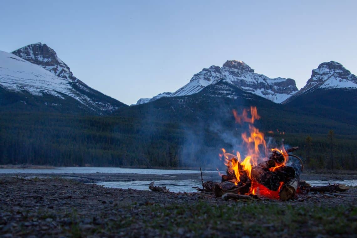 Campfire in mountains