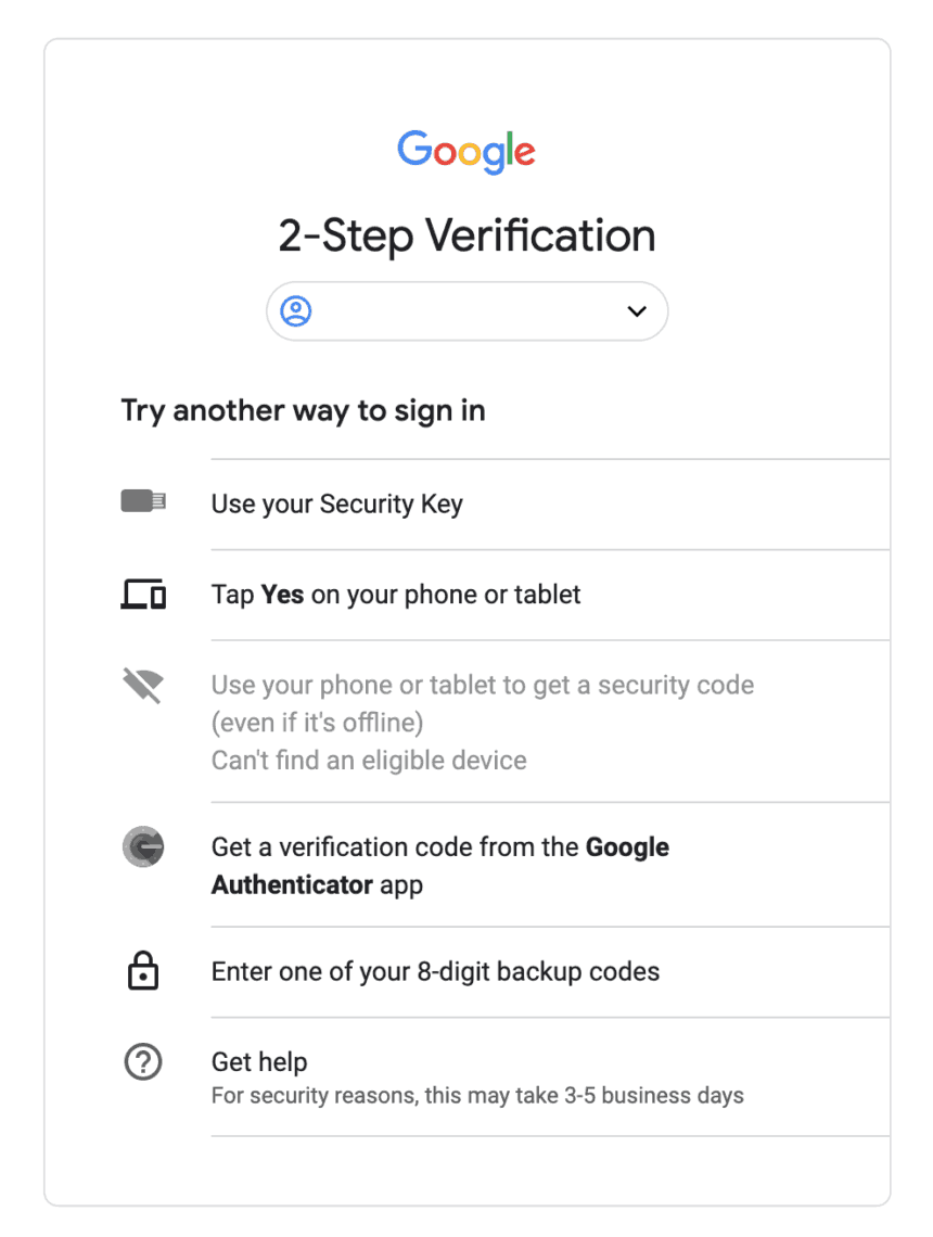 Googles 2-fa alternatives